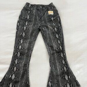 NWT Rock&Roll Denim Snakeskin Gray High Rise Bell Bottom Jeans 26X30